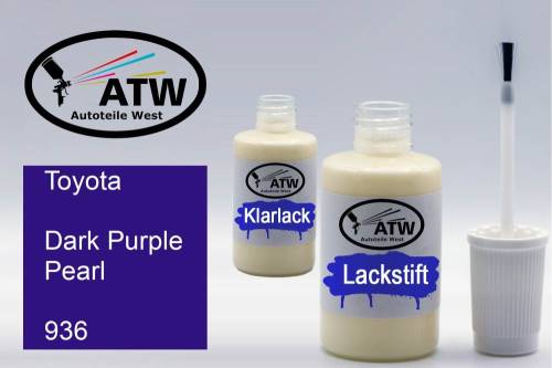 Toyota, Dark Purple Pearl, 936: 20ml Lackstift + 20ml Klarlack - Set, von ATW Autoteile West.